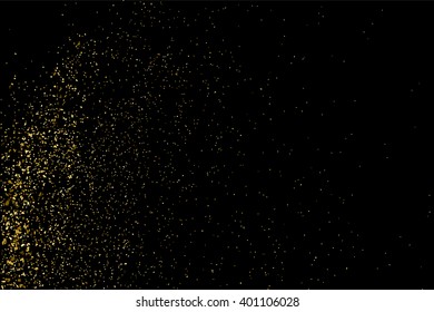 Gold glitter texture on a black background. Golden explosion of confetti. Golden grainy abstract texture on a black background. Design element. Vector illustration,eps 10.