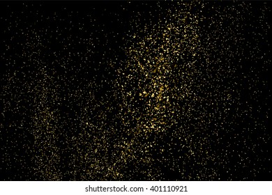 Gold glitter texture on a black background. Golden explosion of confetti. Golden grainy abstract texture on a black background. Design element. Vector illustration,eps 10.
