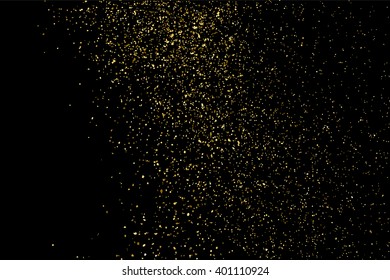 Gold glitter texture on a black background. Golden explosion of confetti. Golden grainy abstract texture on a black background. Design element. Vector illustration,eps 10.