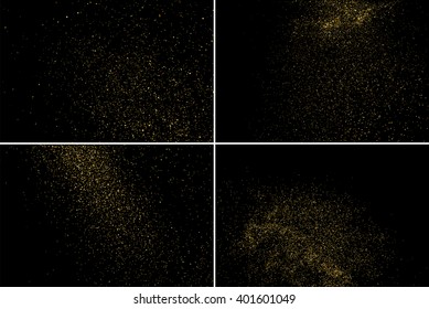 Gold glitter texture on a black background. Golden explosion of confetti.  Set design element. Vector illustration,eps 10.