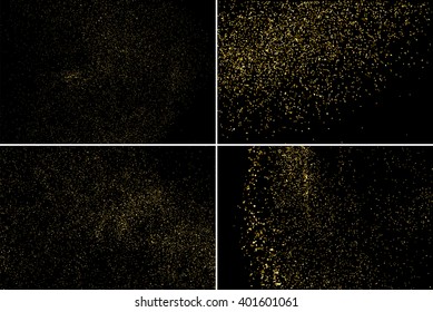 Gold glitter texture on a black background. Golden explosion of confetti. Golden grainy abstract texture on a black background. Set design element. Vector illustration,eps 10.