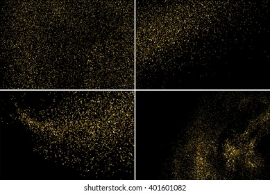 Gold glitter texture on a black background. Golden explosion of confetti. Golden grainy abstract texture on a black background. Set design element. Vector illustration,eps 10.