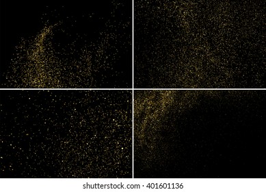 Gold glitter texture on a black background. Golden explosion of confetti. Golden grainy abstract texture on a black background. Set design element. Vector illustration,eps 10.