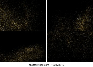 Gold glitter texture on a black background.  Golden explosion of confetti. Golden grainy abstract texture on a black background. Set design element. Vector illustration,eps 10.