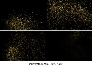 Gold glitter texture on a black background. Golden explosion of confetti. Golden grainy abstract texture on a black background. Set design element. Vector illustration,eps 10.