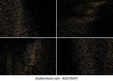 Gold glitter texture on a black background.  Golden explosion of confetti. Golden grainy abstract texture on a black background. Set design element. Vector illustration,eps 10.