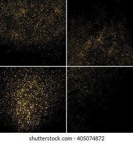 Gold glitter texture on a black background. Set aureate design element.  Golden explosion of confetti.  Vector illustration,eps 10.