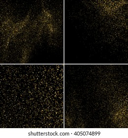 Gold glitter texture on a black background. Set aureate design element.  Golden explosion of confetti.  Vector illustration,eps 10.