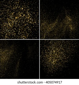 Gold glitter texture on a black background. Set aureate design element.  Golden explosion of confetti.  Vector illustration,eps 10.