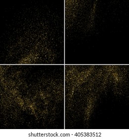Gold glitter texture on a black background. Set aureate design element.  Golden explosion of confetti.  Vector illustration,eps 10.
