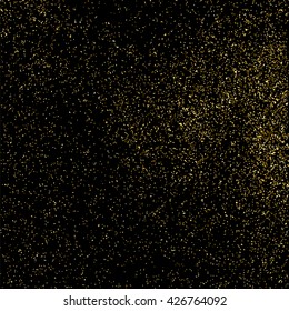 Gold glitter texture on a black background. Aureate design element. Golden explosion of confetti. Vector illustration,eps 10.
