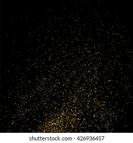 Gold glitter texture on a black background. Aureate design element. Golden explosion of confetti. Vector illustration,eps 10.