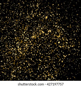 Gold glitter texture on a black background. Aureate design element. Golden explosion of confetti. Vector illustration,eps 10.