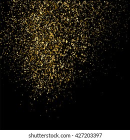 Gold glitter texture on a black background. Aureate design element. Golden explosion of confetti. Vector illustration,eps 10.