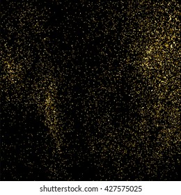 Gold glitter texture on a black background. Aureate design element. Golden explosion of confetti. Vector illustration,eps 10.