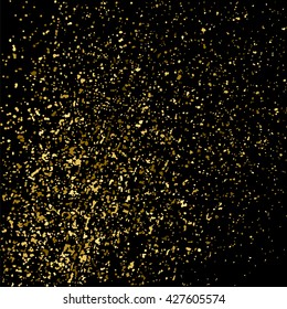 Gold glitter texture on a black background. Aureate design element. Golden explosion of confetti. Vector illustration,eps 10.