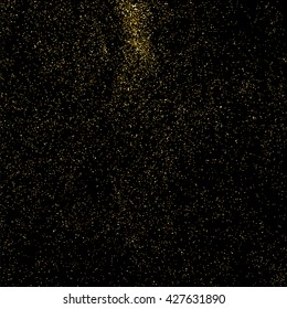 Gold glitter texture on a black background. Aureate design element. Golden explosion of confetti. Vector illustration,eps 10.