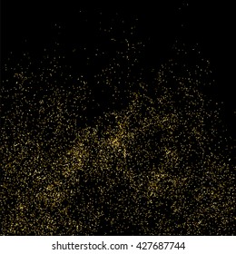 Gold glitter texture on a black background. Aureate design element. Golden explosion of confetti. Vector illustration,eps 10.