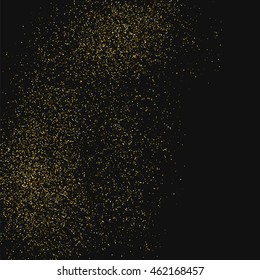 Gold glitter texture on a black background. Golden grainy abstract texture. Golden confetti background. Vector illustration.