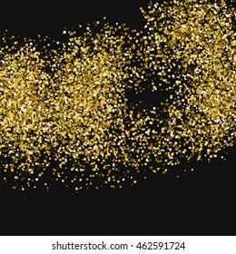 Gold glitter texture on a black background. Golden grainy abstract texture. Golden confetti background. Vector illustration.