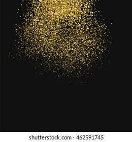 Gold glitter texture on a black background. Golden grainy abstract texture. Golden confetti background. Vector illustration.