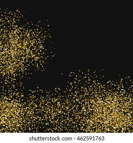Gold glitter texture on a black background. Golden grainy abstract texture. Golden confetti background. Vector illustration.