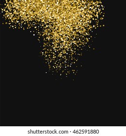 Gold glitter texture on a black background. Golden grainy abstract texture. Golden confetti background. Vector illustration.