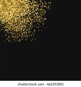 Gold glitter texture on a black background. Golden grainy abstract texture. Golden confetti background. Vector illustration.