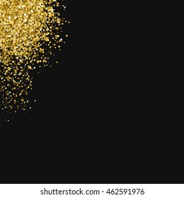 Gold glitter texture on a black background. Golden grainy abstract texture. Golden confetti background. Vector illustration.