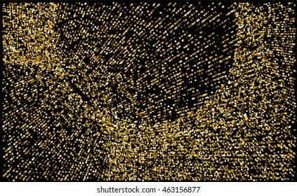Gold glitter texture on a black background. Golden grainy abstract texture. Golden confetti background. Vector illustration.