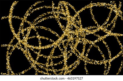 Gold glitter texture on a black background. Golden grainy abstract texture. Golden confetti background. Vector illustration.