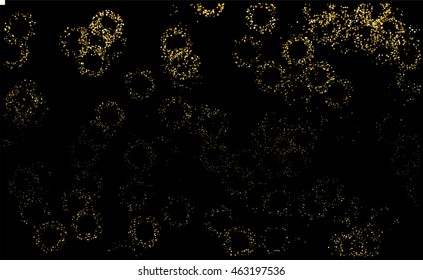 Gold glitter texture on a black background. Golden grainy abstract texture. Golden confetti background. Vector illustration.