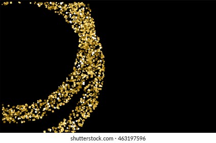 Gold glitter texture on a black background. Golden grainy abstract texture. Golden confetti background. Vector illustration.