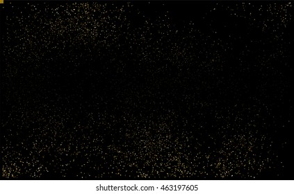 Gold glitter texture on a black background. Golden grainy abstract texture. Golden confetti background. Vector illustration.