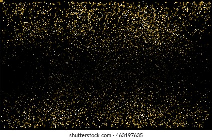 Gold glitter texture on a black background. Golden grainy abstract texture. Golden confetti background. Vector illustration.