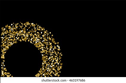 Gold glitter texture on a black background. Golden grainy abstract texture. Golden confetti background. Vector illustration.