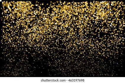 Gold glitter texture on a black background. Golden grainy abstract texture. Golden confetti background. Vector illustration.