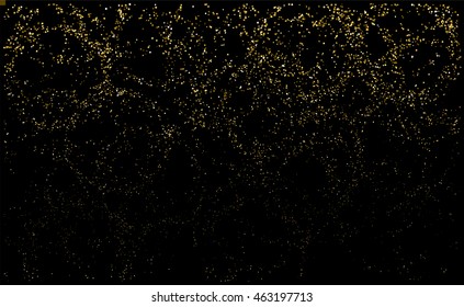 Gold glitter texture on a black background. Golden grainy abstract texture. Golden confetti background. Vector illustration.