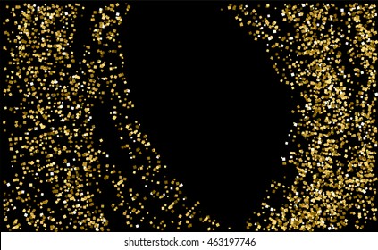 Gold glitter texture on a black background. Golden grainy abstract texture. Golden confetti background. Vector illustration.