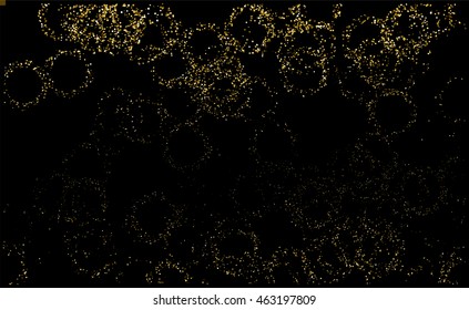 Gold glitter texture on a black background. Golden grainy abstract texture. Golden confetti background. Vector illustration.