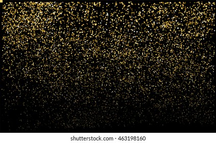 Gold glitter texture on a black background. Golden grainy abstract texture. Golden confetti background. Vector illustration.