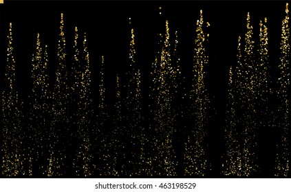 Gold glitter texture on a black background. Golden grainy abstract texture. Golden confetti background. Vector illustration.