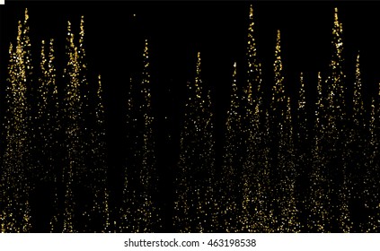 Gold glitter texture on a black background. Golden grainy abstract texture. Golden confetti background. Vector illustration.