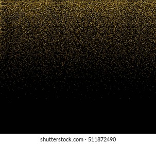 Gold glitter texture on black background. Golden explosion of confetti.