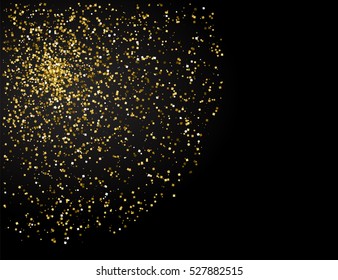 Gold glitter texture on a black background. Golden grainy abstract texture. Golden confetti background. Vector illustration.