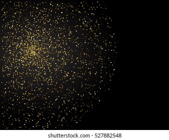 Gold glitter texture on a black background. Golden grainy abstract texture. Golden confetti background. Vector illustration.