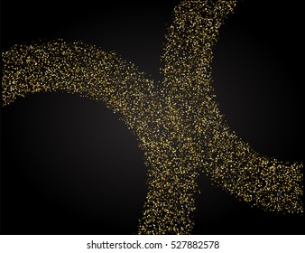 Gold glitter texture on a black background. Golden grainy abstract texture. Golden confetti background. Vector illustration.