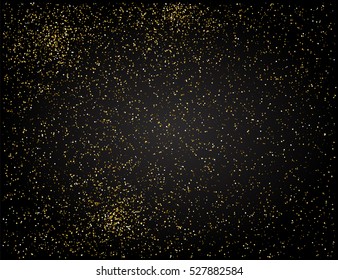 Gold glitter texture on a black background. Golden grainy abstract texture. Golden confetti background. Vector illustration.