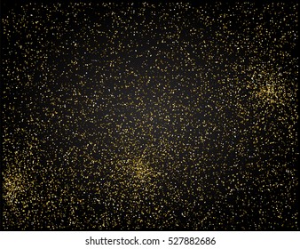 Gold glitter texture on a black background. Golden grainy abstract texture. Golden confetti background. Vector illustration.