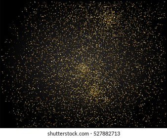 Gold glitter texture on a black background. Golden grainy abstract texture. Golden confetti background. Vector illustration.
